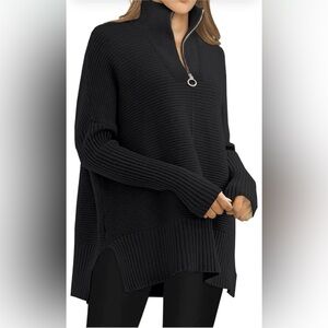 🤍 EUC Slouchy 1/4 Zip Black Ribbed Pullover Sweater | Soft Knit | Women’s Small